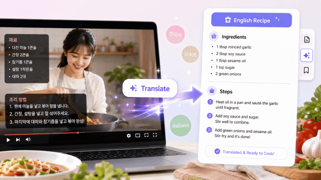 How to translate a YouTube recipe into English using ChefScribe