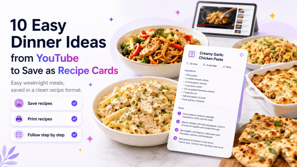 10 Easy Dinner Ideas from YouTube with Printable Recipe Cards
